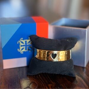 Rustic Cuff Gold Hammered Heart Bracelet